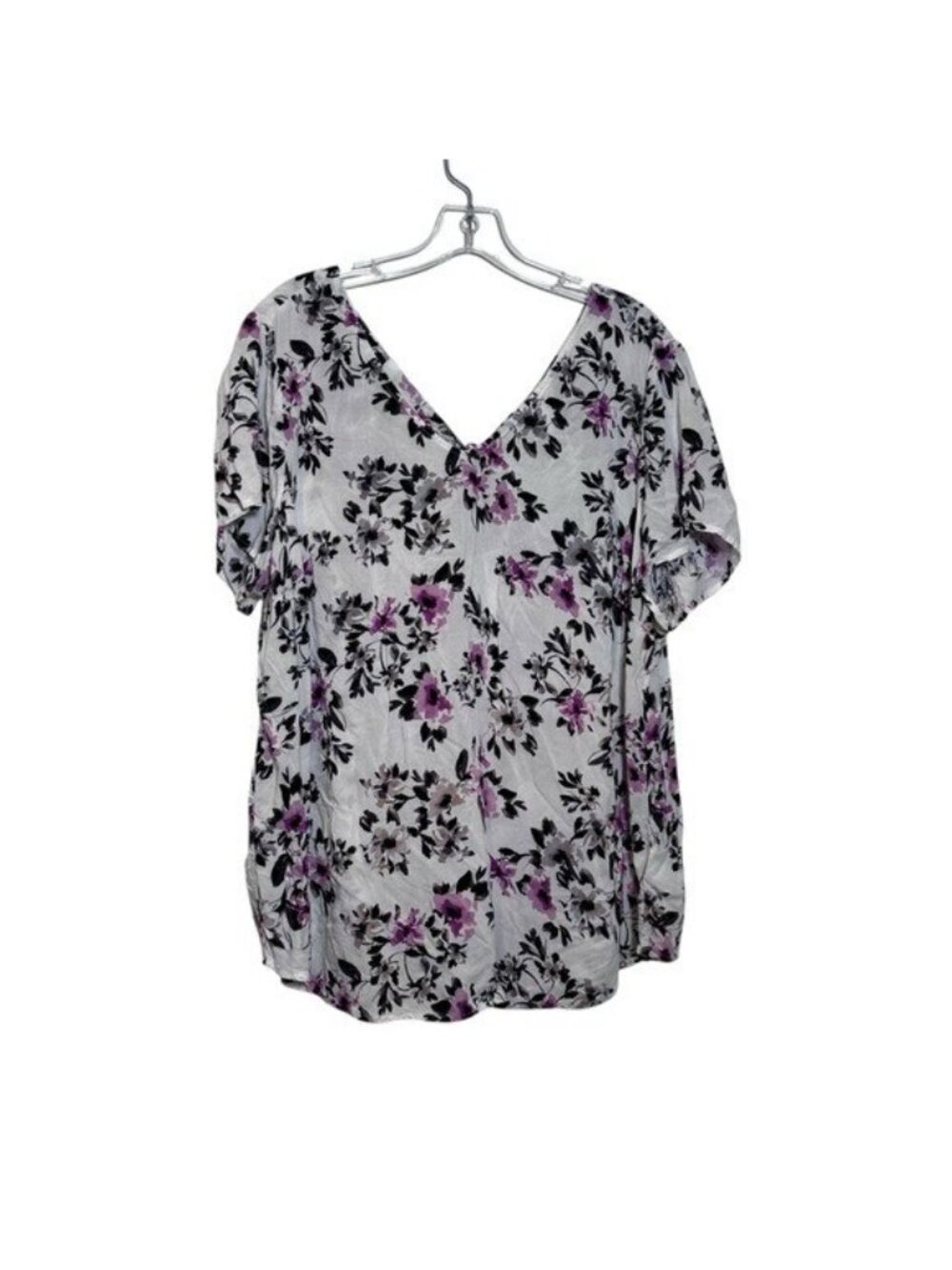 Torrid 2 / 2X Abbey Floral Challis Bow Back Cutout Blouse Short Sleeve Purple